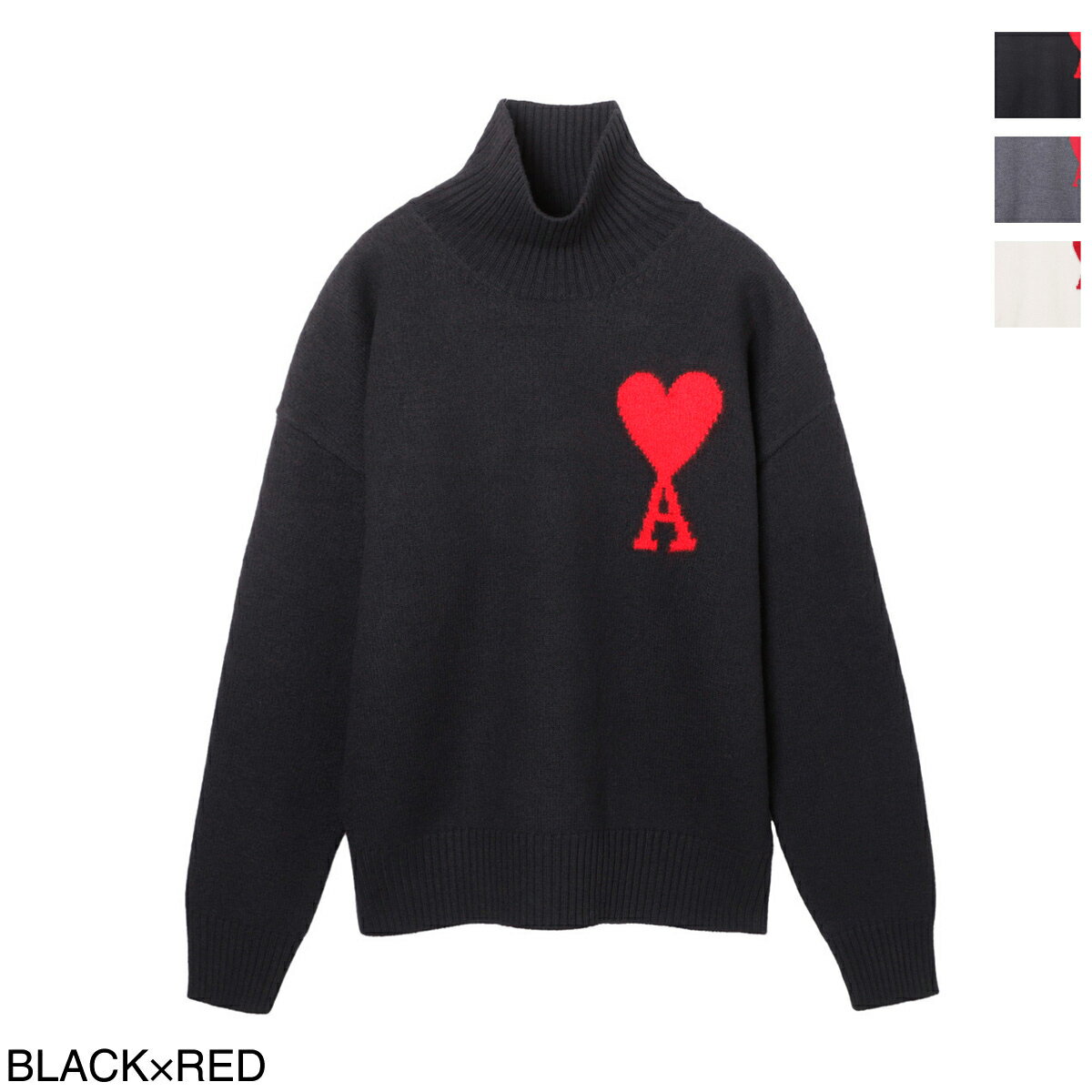 アミ AMI ALEXANDRE MATTIUSSI タートルネックセーター ブラック uks402 018 009 black red ADC FUNNEL NECK SWEATER