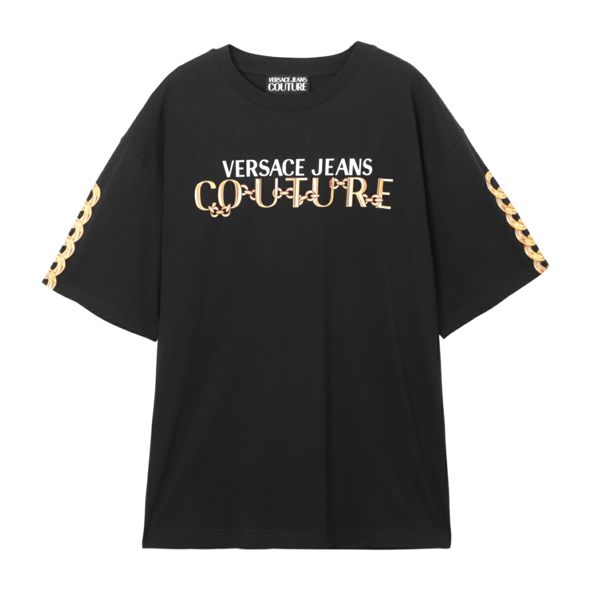 【5/18限定!当選確率1/2!MAX100%POINT BACK!※要エントリー】ヴェルサーチェ VERSACE JEANS COUTURE クルーネックTシャツ ブラック 75gahf01 cj00f g89【返品送料無料】[2023AW]