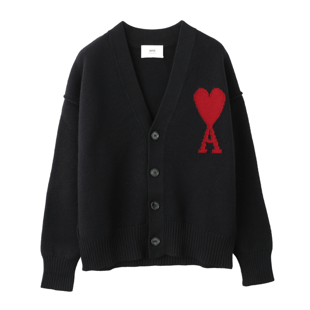 アミ AMI ALEXANDRE MATTIUSSI Vネック カーディガン ブラック bfukc006 018 009 RED AMI DE COEUR CARDIGAN