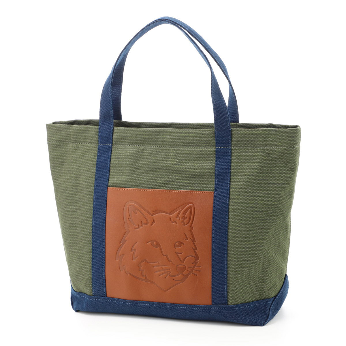 メゾンキツネ MAISON KITSUNE トートバッグ グリーン メンズ レディース lw05108ww0083 m349 militarygreen inkblue FOX HEAD LEATHER POCKET CLASSIC TOTE BAG