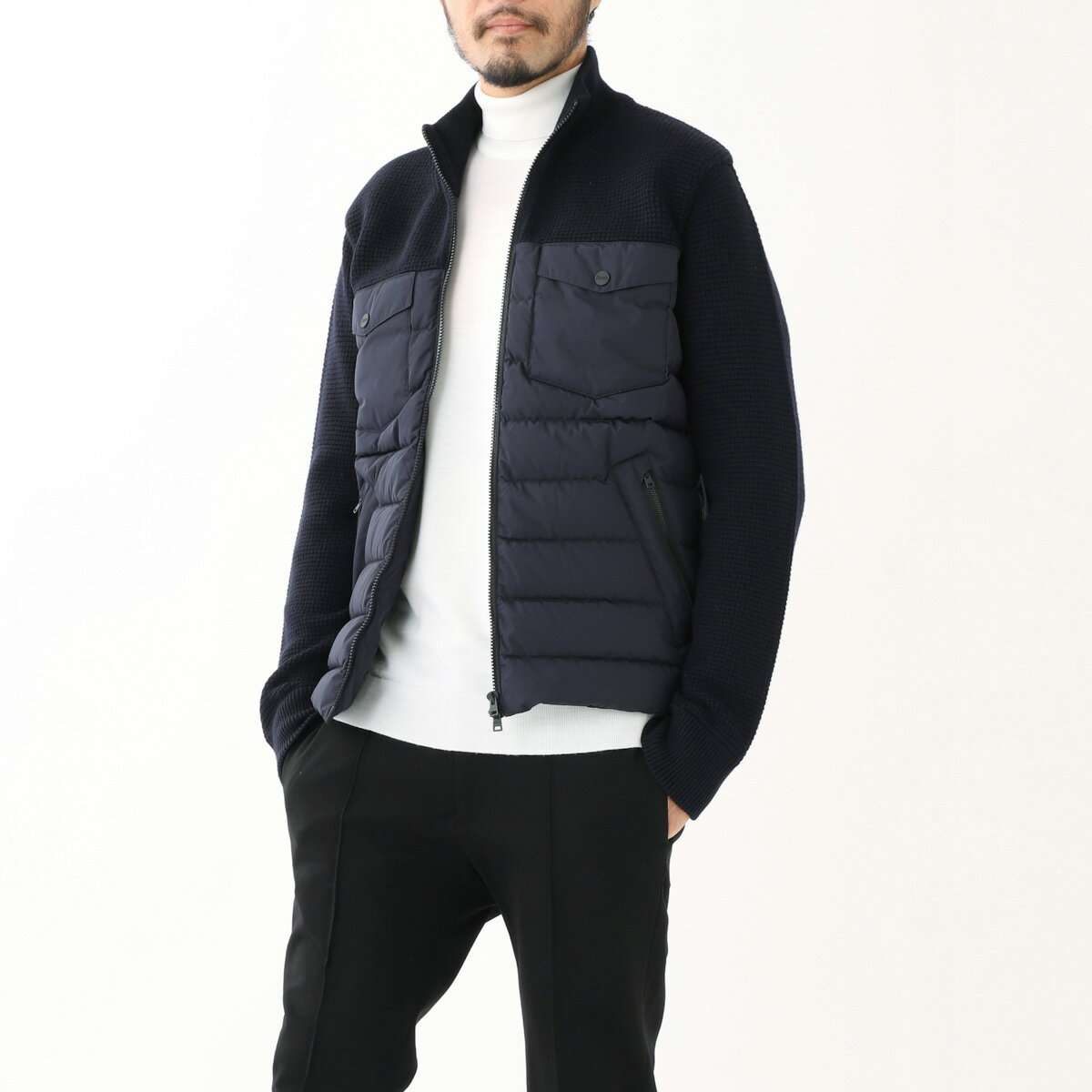 【アウトレット】ヘルノ HERNO ダウン切り替え ジップアップ カーディガン ブルー メンズ 大きいサイズあり mp000122u 70150 9200【返品...