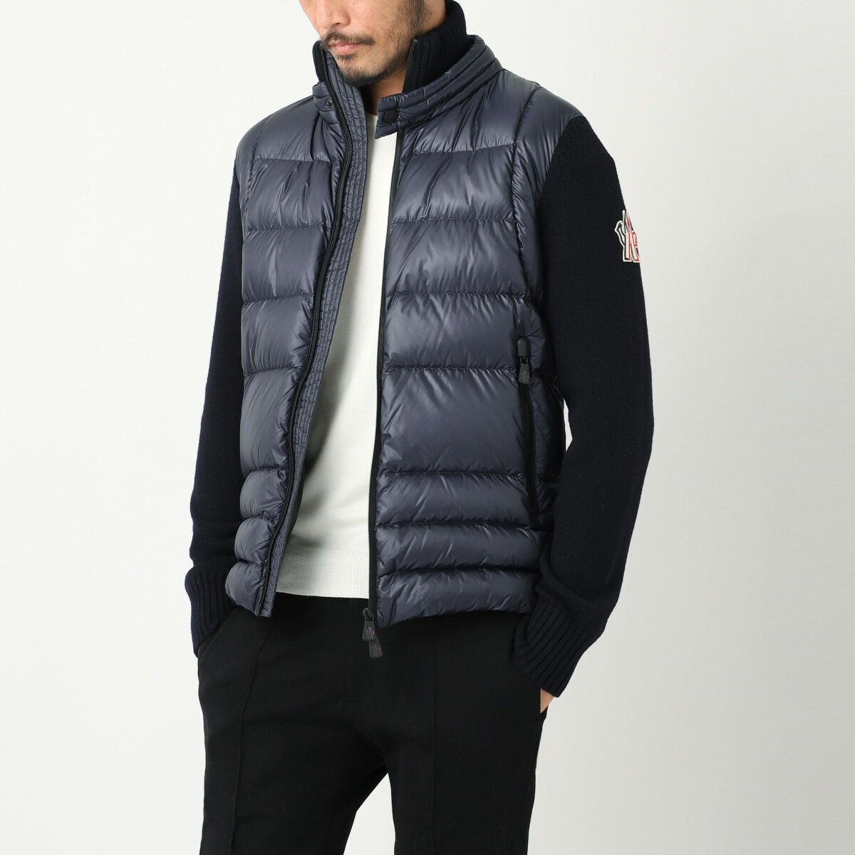 モンクレール グルノーブル MONCLER GRENOBLE ダウン切り替え ニットブルゾン ブルー メンズ 9b00005 m1122 771