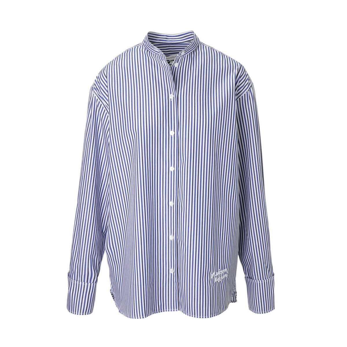 3߶Ѱۥ᥾󥭥ĥ MAISON KITSUNE ɥ顼 ֥롼 ǥ lw00406wc2041 s431 blue navystripes OVERSIZE SHIRT IN STRIPED COTTON WITH LOGO HANDWRITING EMBROIDERY̵ۡڥåԥ̵[2023AW]