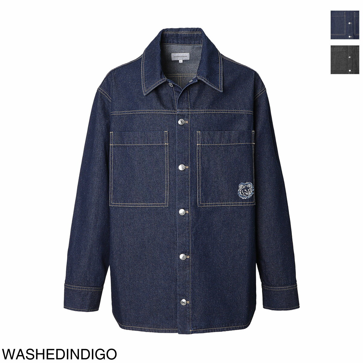 メゾンキツネ MAISON KITSUNE シャツジャケット デニムジャケット メンズ lm00408ww0081 p471 washedindigo WORKWEAR OVERSHIRT IN WASHED DENIM WITH FOX HEAD PATCH