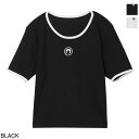 マリーン セル MARINE SERRE クルーネックTシャツ レディース wto087a cjer0008 bk99 MOON LOGO JERSEY CROPPED TOP クロップド丈 リンガー【返品送料無料】