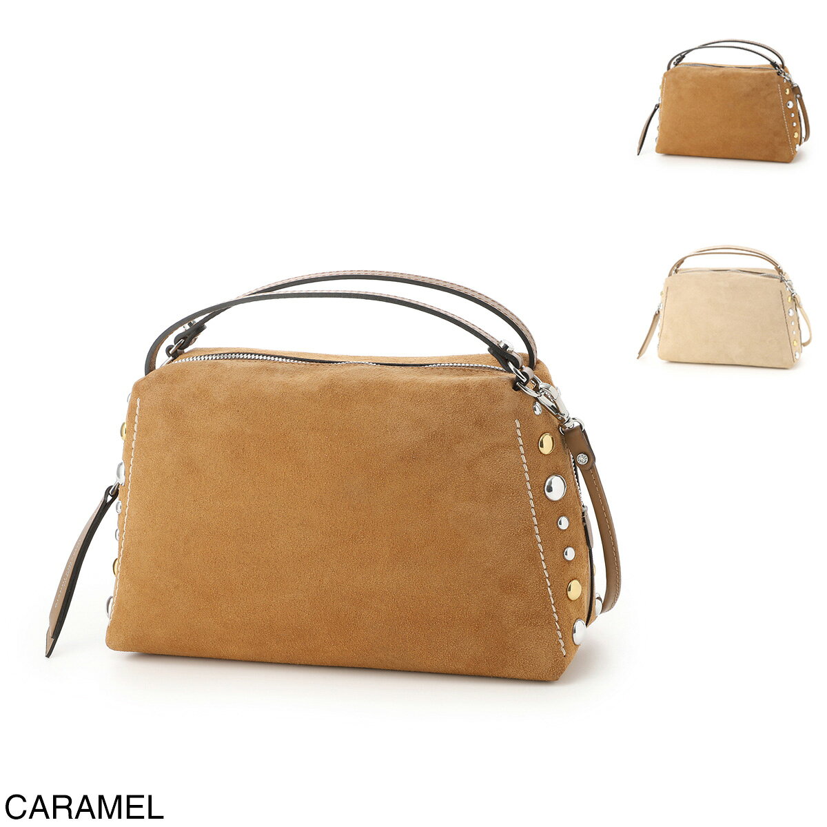 Rakuten - ジャンニ キアリーニ GIANNI CHIARINI ハンドバッグ 2WAY ショルダーバッグ レディース bs12398 cmbrc 1478 caramel ALIFA M アリファ スタッズ ステッチディテール スエード【返品送料無料】[2026SS]