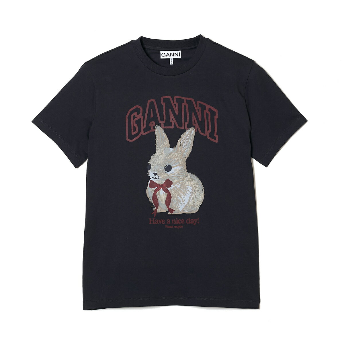 ガニー GANNI クルーネックTシャツ ブラック レディース a1050061 252 phantom BASIC COTTON JERSEY T-SHIRT ロゴT バニーグラフィック【返品送料無料】[2026SS]