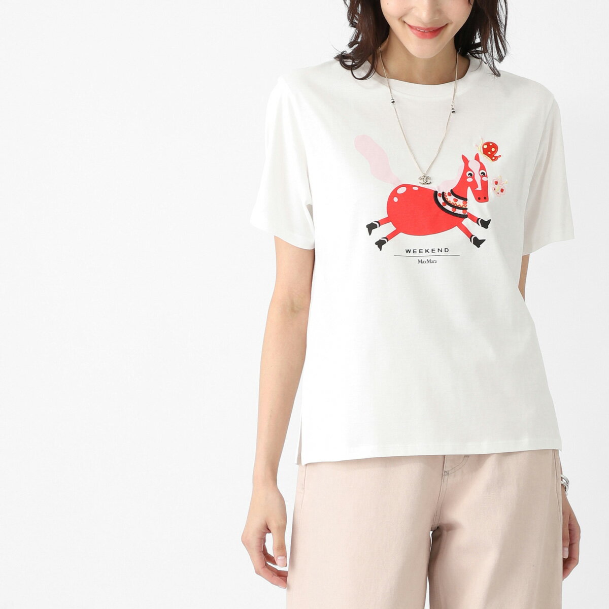 樂天商城 - ウィークエンドマックスマーラ WEEKEND Max Mara クルーネックTシャツ ホワイト レディース west 2615971041600 003 WEST ウエスト バック バタフライ ロゴ【返品送料無料】[2026SS]