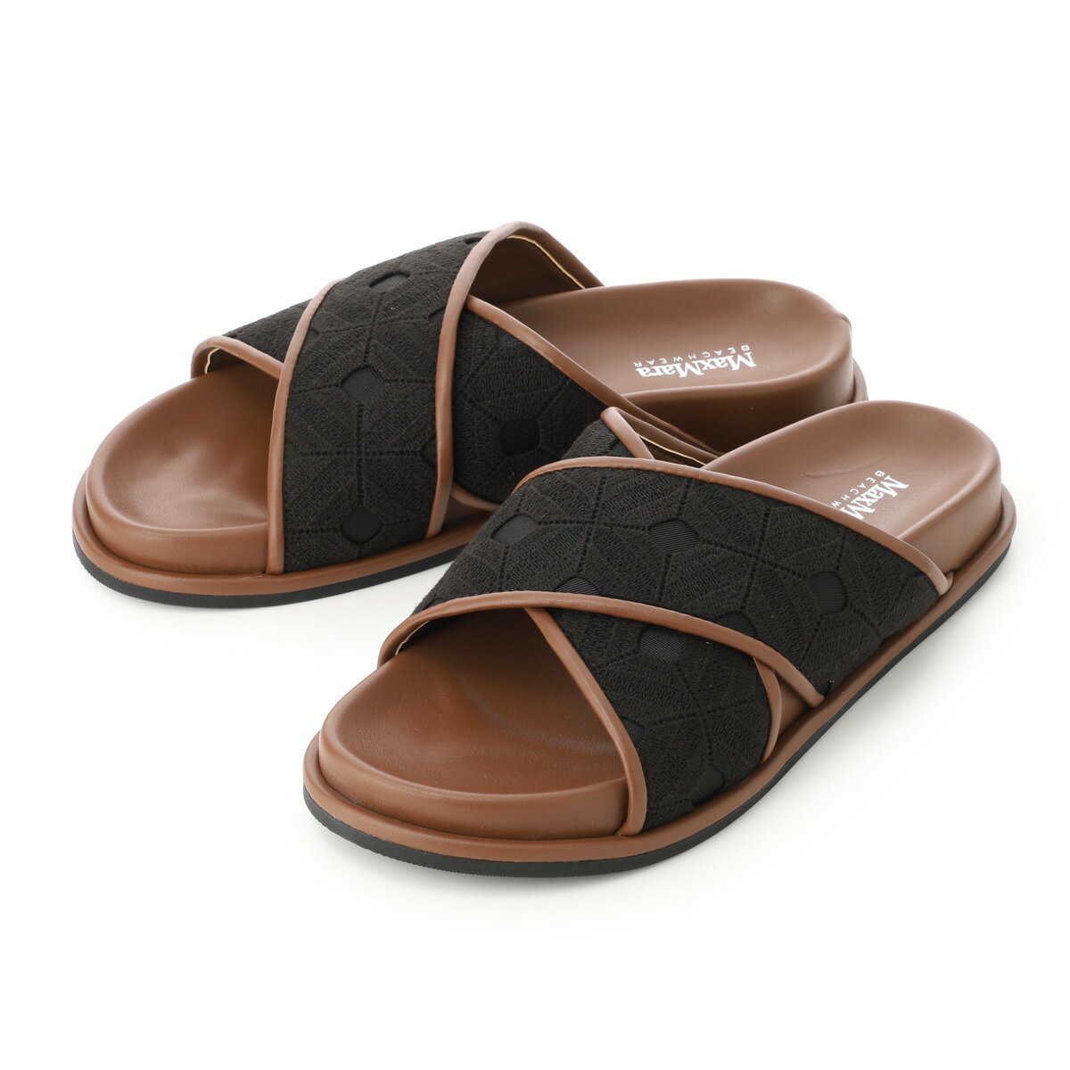 乐天商城 - マックスマーラ ビーチウェア MAX MARA BEACHWEAR サンダル ブラック レディース PEONIE スライドフラットサンダル ビーチサンダル Mロゴ【返品送料無料】