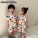 セットアップ キッズ 女の子 男の子 夏服 ワンピース シャツ ショートパンツ ドット 水玉 兄妹服 姉弟服 半袖 韓国子ども服 キッズ服 カジュアル 上下セット こども 可愛い きれいめ お出かけ 80 90 100 110 120 130 140 150cm