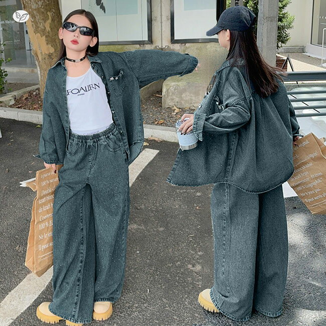 乐天商城 - キッズ ダンス衣装 セットアップ 上下セット ステージ衣装 おしゃれ 女の子 男の子 子供 子供セット かわいい ゆったり デニムシャツ デニムパンツ デニムスーツ ダンスウエア ヒップホップ ジャズダンス jazz 発表会 演出服 練習着 団体服