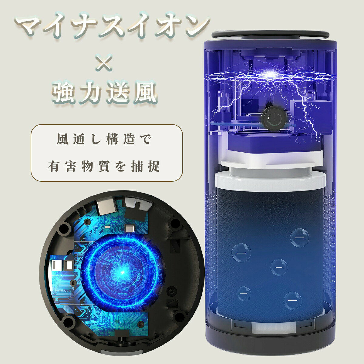 2025新型 車載空気清浄機 小型 空気清浄機 車 卓上イオン発生器 2000mAh大容量バッテリー USB充電式 車用清浄機 軽量 静音 ホコリ PM2.5 花粉症対策 タバコ ペット 車内/卓上/オフィス/部屋/適用