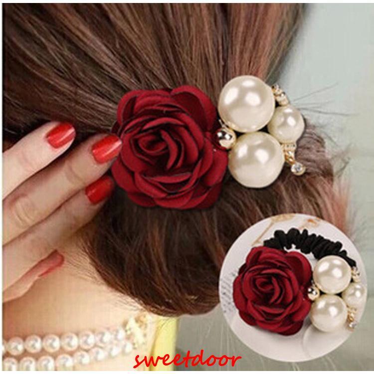 シュシュ レディース ヘアアクセサリー 花つき バラ 薔薇 フェイクパ...