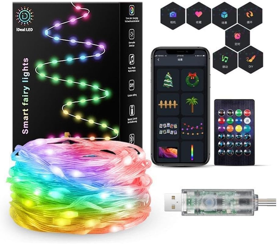 スマートクリスマスライト、クリスマスツリーRGBライトBluetooth制御USB LEDストリングランプ、クリスマスツリー装飾用リモコン付きフェアリーストリングライト屋内屋外装飾/333 (Color : 66ft 200 Light)