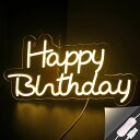 Happy Birthdayネオンサインお誕生日おめでとうネオンサイン暖かい白Ledネオンライトアクリル文字ネオンサイン寝室用ウォールライトキッズルーム結婚式の誕生日パーティーの装飾USB電源付き(24x45cm)