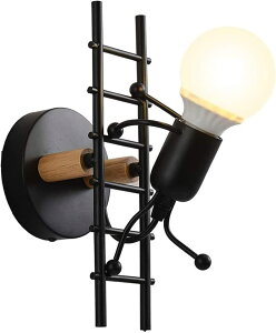 億兆堂 K-287-PT ブラケットライト ウォールライト 壁掛けランプ 金属製 E26口金 LED対応 照明器具 人型ライト 可愛い レトロ 廊下 居間 ベッドサイド 玄関 子供部屋用 工事必要 電球別売り【梯子を登るタイプ】