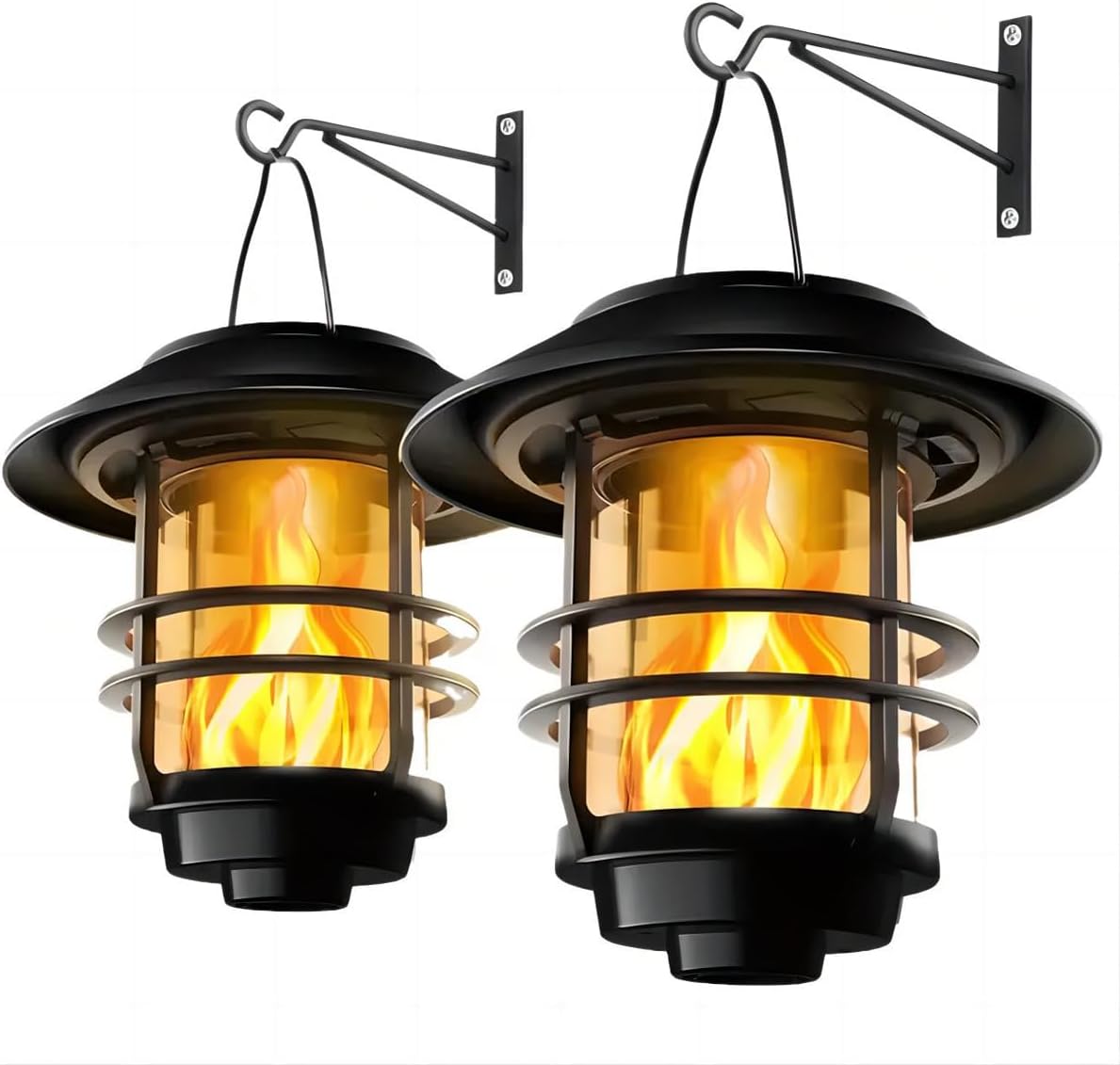 レトロソーラーライト 屋外ウォールライト ブラケットライト おしゃれ ゆらぎ炎ソーラーライト アンティーク ガーデンライト 防水 壁掛け式 LEDランタン 省エネ 自動点灯 間接照明 雰囲気作り 吊り下げ 玄関先装飾 照明 2個セット