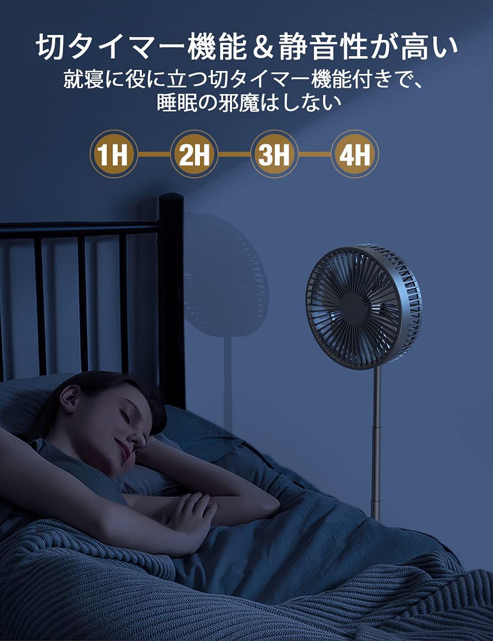 リビング扇風機 7200mAh 左右60°自動首振り 切タイマー リモコン付き 高さ最長1M伸縮可能 4段階風量調..