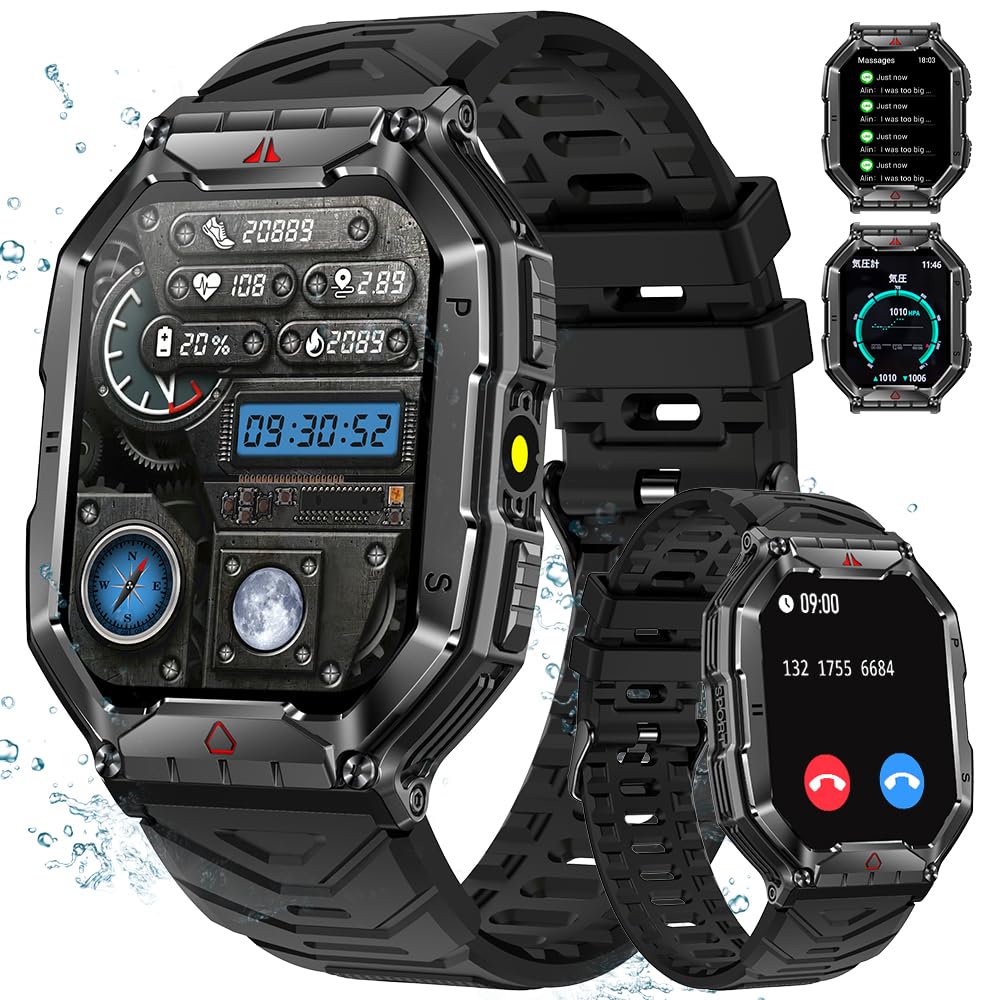 革新モデル スマートウォッチ Bluetooth5.3通話機能付き 軍用規格 耐衝撃 傷防止スクリーン 2.1インチ..