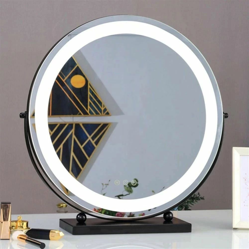 eightyone 化粧鏡 卓上鏡 LEDミラー 女優ミラー 大型 明るさ調節可能 三色照明モード 丸型 化粧ミラー ..