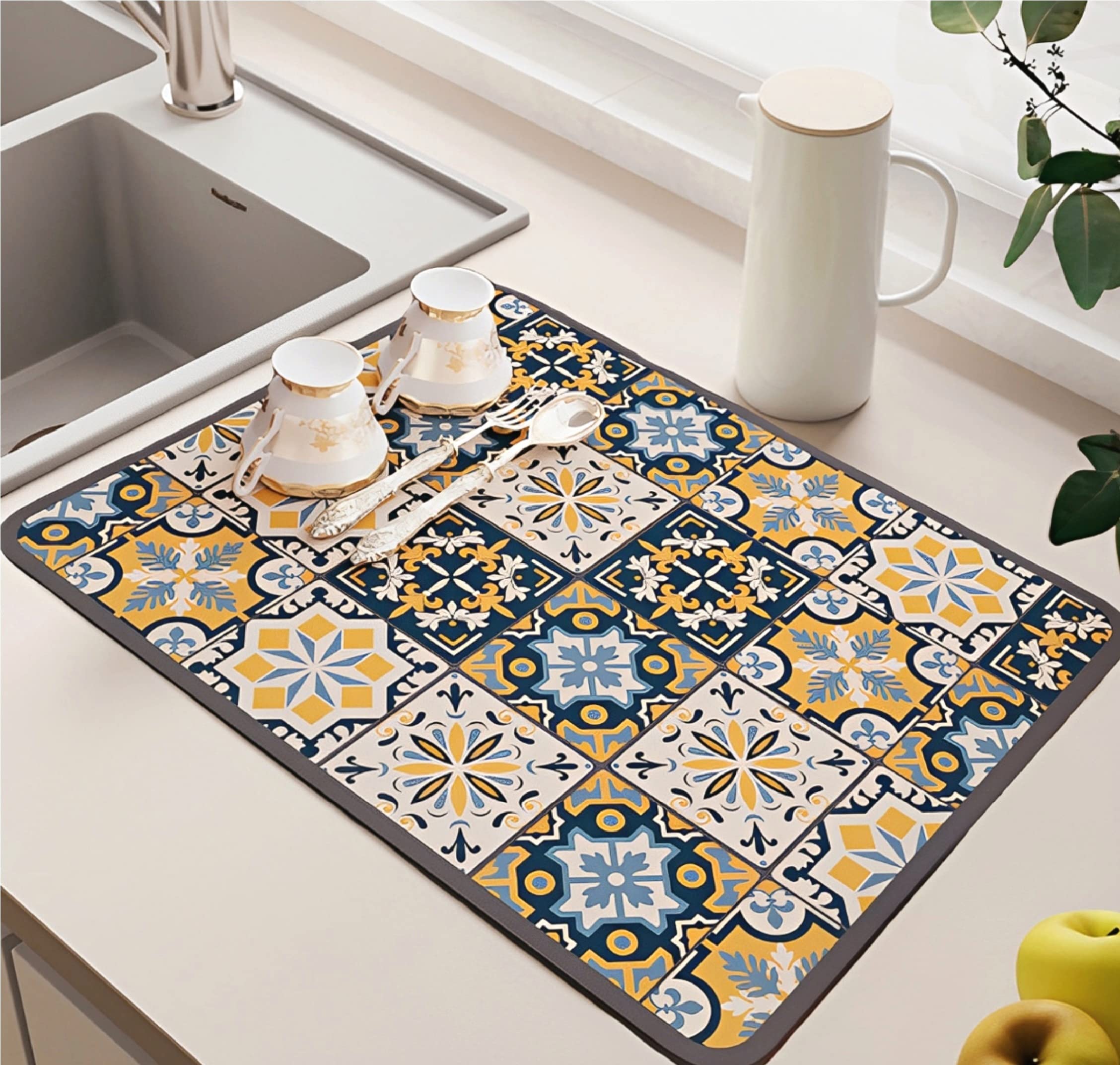 水切りマット キッチン 速乾吸水マット 珪藻土 キッチン食器乾燥マット 丸めて収納 洗える 滑り止 皿置き スポンジワイプ 抗菌 消臭 速乾性 耐油性 隔熱 お手入れ簡単 30×40 cm (オレンジ(30*40cm）)