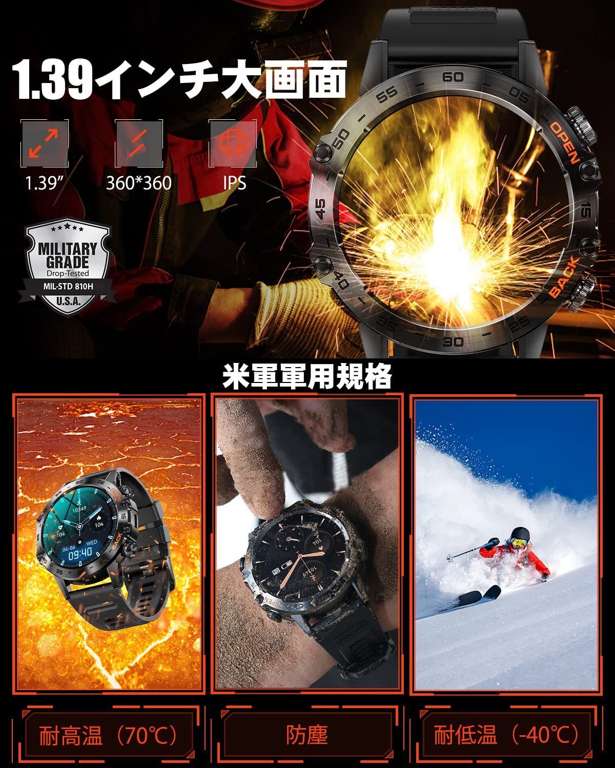 【新登場 Paypal入金コード&アプリID QRコード】ビジネススマートウォッチ 通話 1.39インチ smart watch音声アシスタント Bluetooth5.0活動量計 歩数計 スポーツウォッチ 多種類の運動モード 天気予報 iPhone