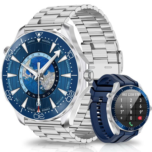 スマートウォッチ 丸型 2本バンド Bluetooth5.2通話 Smart Watch 1.52インチ 【サファイアガラスディスプレイ 常時表示】 100種類運動モード IP68防水 コンパス スポーツウォッチ 着信通知 Line/メッセージ通知 スマートウォッチ 丸型 2本バンド Bluetooth5.2通話 Smart Watch 1.52インチ 【サファイアガラスディスプレイ 常時表示】 100種類運動モード IP68防水 コンパス スポーツウォッチ 着信通知 Line/メッセージ通知