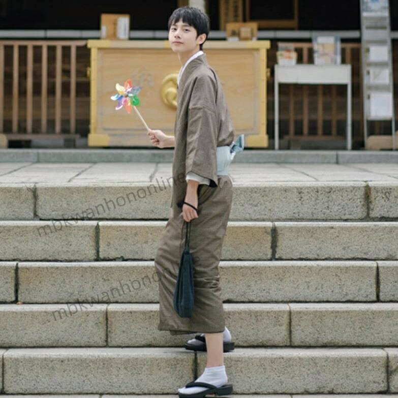 浴衣2点セット 浴衣 和服 大人 コスプレ メンズ 男性用 セット じんべい 長袖 旅館...