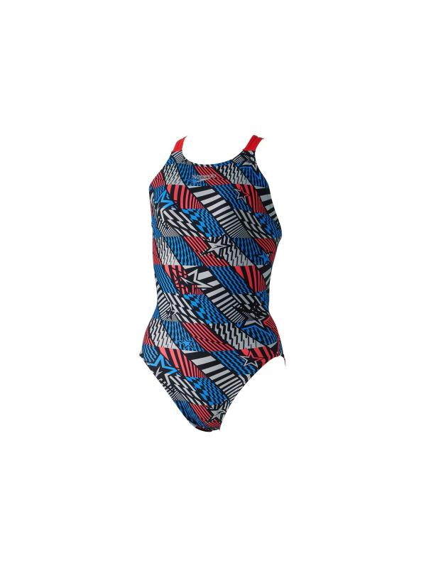 Speedo(スピード) 競泳用トレーニング水着 Boom Geometric TurnS Suit ブーンジオメトリックターンズスーツ レディース STW02403 ブルー/レッド L