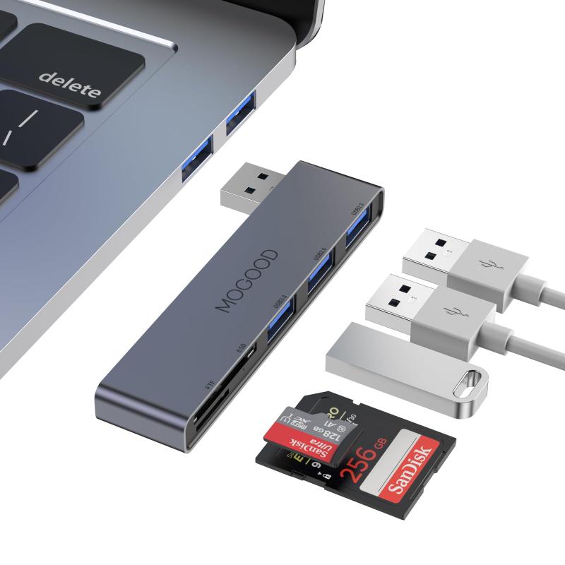 MOGOODアダプター5 in 1、1 USB 3.0と2 USB 2.0を持つUSB Cハブマルチポートアダプター、SD/TF、Macbook、iMac、Surface Pro、XPS、ノートパソコン、USBフラッシュメモリドライブ、モバイルハードディスクな