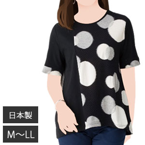 【即納】 ◆送料無料・代引料無料◆　水玉ジャカード切替えチュニック　［個性的でおしゃれ ミセス用　半袖チュニック］###2108