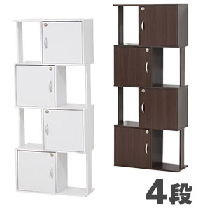 乐天商城 - 【送料無料】【クロシオ ラック鍵付き4段】かぎ付 ラック 棚 収納 サイドボード リビングボード フリーラック 飾り棚 ボックス キャビネット