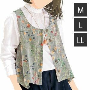 乐天商城 - サマーベスト【送料無料】【麻綿プリントポケット付きベスト】春夏のミセスファッションにおすすめ 涼しげなレディースジレ