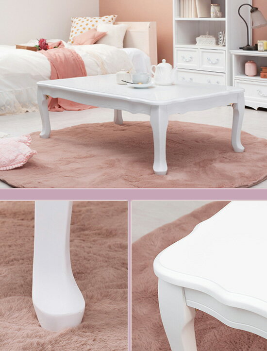 フェミニンシリーズ 折れ脚テーブル ホワイト 幅100 MT-7031WH の 通販 【送料無料】 [大人可愛い センターテーブル ホワイト アンティーク風 白家具 エレガント テーブル] [3]