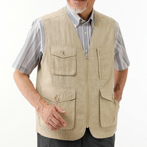 高島ちぢみ 7ポケット 楊柳ベスト 【送料無料・代引料無料】 ［多ポケット ベスト 高島ちぢみ メンズベスト オシャレ 楊柳 ベスト アウトドア 釣り スタイリッシュ 紳士ベスト］