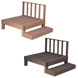 [人工木ウッドデッキ エコフィール 組み合わせ] 本体のみ ステップセット ステップ+フェンスセット 1台 1台+ステップ 1台+ステップ+フェンス 2 台 2台+ステップ 2台+ステップ+フェンス 3 台 3台+ステップ 3台+ステップ+フェンス [人工木ウッドデッキ エコフィール 追加パーツ単品] ストレートフェンス ストレートフェンス2枚 コーナーフェンス ステップのみ 人工木ウッドデッキ エコフィール ecofeel 本体＆ステップ＆フェンスセット 自宅のお庭に癒しの景色をインストール メンテナンス重視なら、人工木がおすすめ！ 家全体の雰囲気を一気に華やかに格上げする、ウッドデッキの圧倒的実力！ 90×90cm のウッドデッキとステップ・フェンスの組み合わせで、お好きなデザイン＆サイズで設置していただけます。 人工木なら、天然木のおしゃれな見た目はそのままに、腐食や害虫の心配もなく、丈夫で長持ち。お手入れがしやすく、色褪せも最小限です。 ささくれや節が出ないのも安心ですね。 1台の大きさは90×90。重量感があるので、大人が座っても反対側が浮き上がったりしません。 子供なら3〜4人座って、かき氷を食べたりできそうです。 人工木ウッドデッキ　エコフィールの特徴 人工木ウッドデッキ エコフィール詳細 【商品名】 人工木ウッドデッキ ecofeel エコフィール 1台 ステップ・フェンスセット PWDE-1P-SFSET 【サイズ】 縁台：約　幅 900×奥行 900×高さ 280mm ステップ：約　幅 900×奥行 280×高さ 105mm ストレートフェンス：約　幅 900×奥行 50×高さ 450mm 【重量】 縁台：約21.2kg ステップ：約8.4kg ストレートフェンス：約5.6kg 【材質】 木粉・ポリエチレン 【組立区分】 組み立て式・2人で約20分（1台） 【注意事項】 ※人工木は高い強度がありますが、鋭利なものなどで強い衝撃を与えると、割れやへこみが生じることがありますのでご注意ください。 また、高温になる場所で伸縮や反りなどの発生、その他紫外線や風雨・経年劣化による多少の色褪せが見られる場合があります。 ※入荷時期により、商品のデザイン・仕様が品質に差し支えない程度に予告なく変更される場合がございます。 また、生産ロットによって、若干の色のばらつきが生じる場合がございます。大きなデザインの変更はございませんが、ご注意ください。 広告文責 株式会社エヌ・エス・ティー　076-254-0557