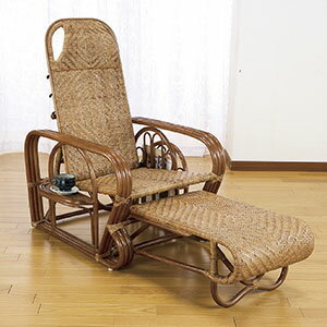 【8月中旬以降発送予定】サイドテーブル・マガジンラック付き籐製リラックスチェア 【送料無料・完成品】【天然籐リクライニングチェア マガジンラック・サイドテーブル付き 02361】