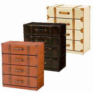 乐天商城 - ヴィンテージ風衣類収納チェスト 【送料無料】【チェスターシリーズ トランク風チェスト ワイド4段 MCH-6014】 箪笥 合皮レザー 合成皮革 収納ケース おしゃれ