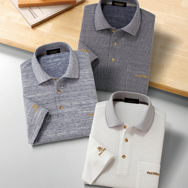 メンズポロシャツ 春夏 【送料無料】【ポールミラー スラブ鹿の子7分袖ポロシャツ同サイズ3色組】 紳士 シニア 男性用 3枚セット 40代 50代 60代 70...