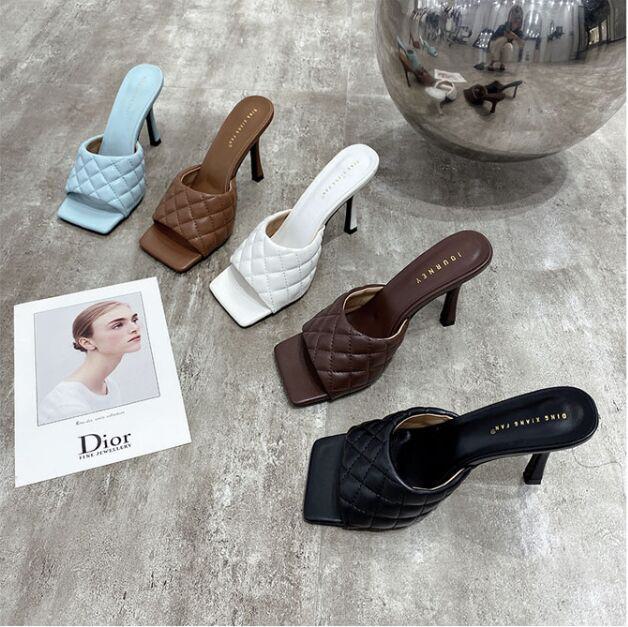 スクエアヘッドハイヒールミュール 4カラー b195