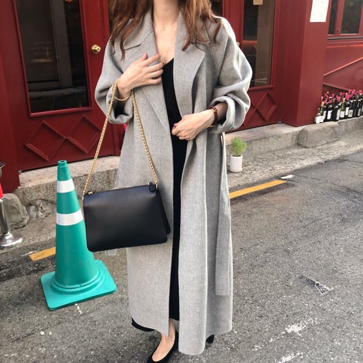 Rakuten - ロング丈ウールコート ウエストリボン 2カラー a1396