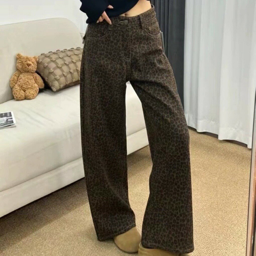 乐天商城 - レオパード柄ワイドパンツ 裏起毛 レディース 秋冬 あったか ゆったり 秋冬パンツ 裏起毛パンツ レオパード柄 ヒョウ柄 韓国ファッション ワイドパンツ ゆったりパンツ 美脚 体型カバー 防寒 あったかパンツ カジュアル きれいめ 高見え 旅行コーデ　C376