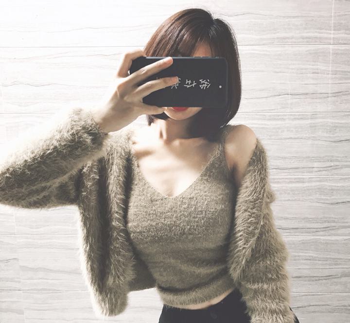 【セット】キャミソール＋カーディガン ツーピース ベルベット ルームウェア もこもこ セーターカーデ..