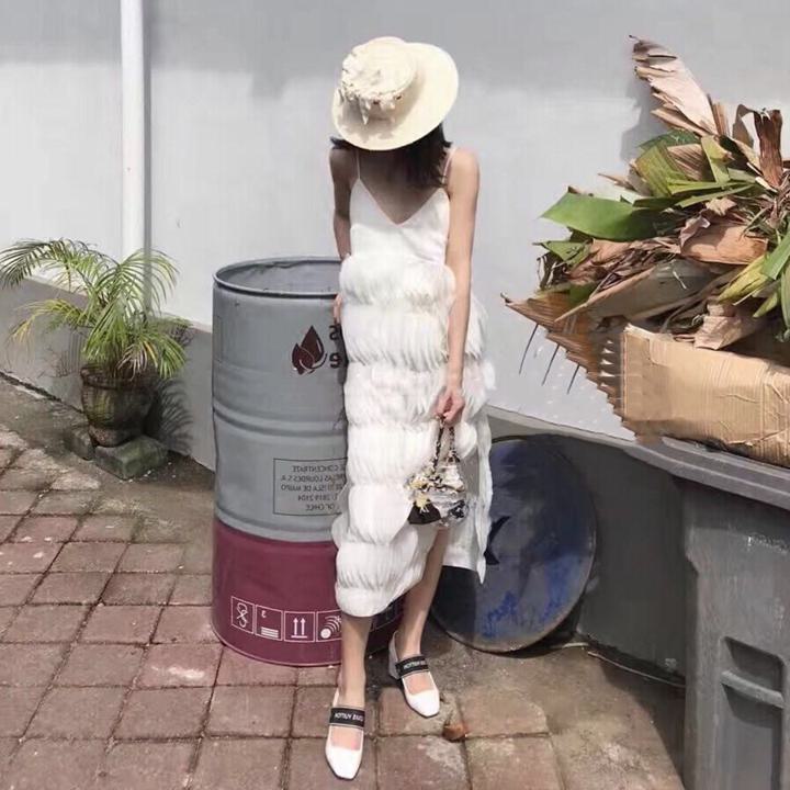 サスペンダーレイヤードキャミソールワンピース サマードレス キャミワンピ ケーキスカート ルーズウエスト 2カラー a2663