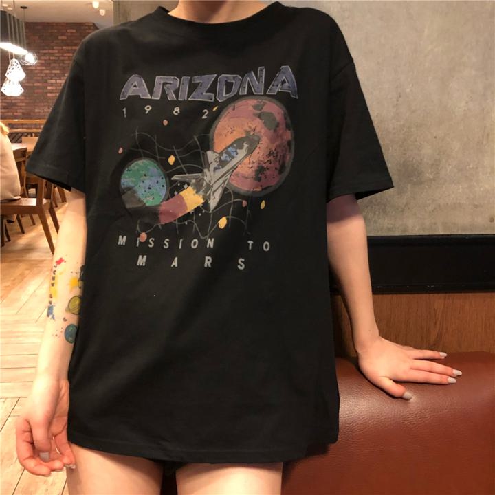 プリント半袖Tシャツ ラウンドネック 半袖Tシャツ Tシャツ ルーズ 春夏 韓国 オルチャン a2951