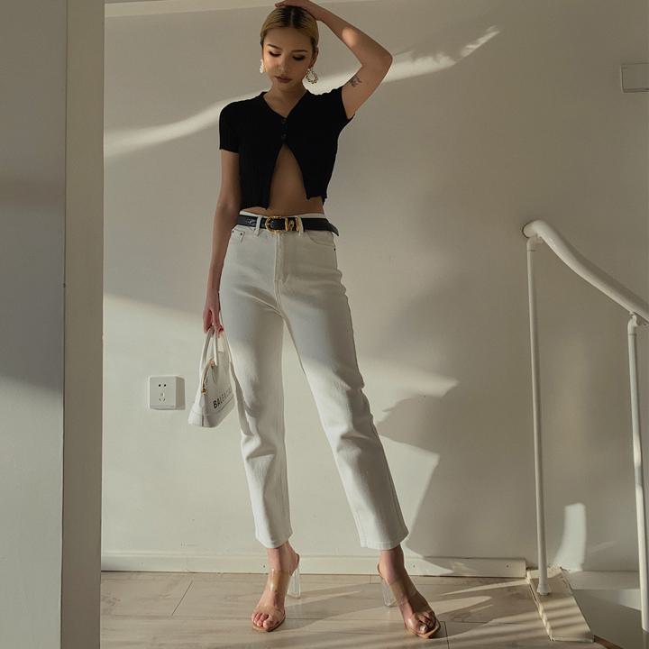Straight Jeans - ストレートジーンズ ハイウエスト ストレートデニム デニム. ジーンズ 9分丈 アメカジ ストリート系 a2996
