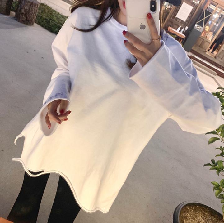 Rakuten - ダメージ長袖Tシャツ ルーズ ミドル丈 Tシャツ レディース ボトミングシャツ 長袖. トップス a3455