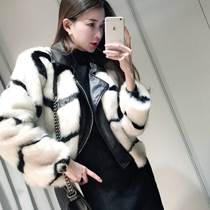 フェイクファーレザージャケット ライダースジャケット b356