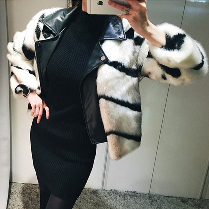 フェイクファーレザージャケット ライダースジャケット b356