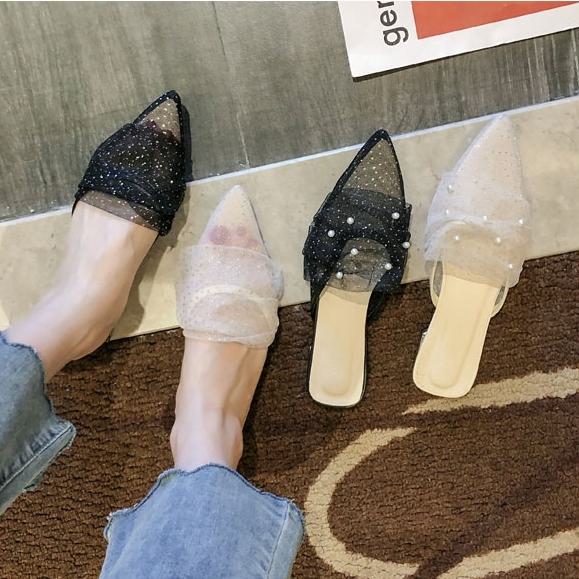 レースサンダル ミュール ローヒール 2カラー 2パターン b554